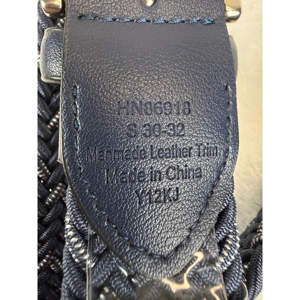 Original Penguin Mens Stretch Belt Navy Blue Woven Braided Chevron Small 30-32